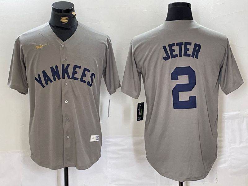 Men New York Yankees #2 Jeter Grey Throwback Nike Game 2024 MLB Jersey style 15->minnesota vikings->NFL Jersey